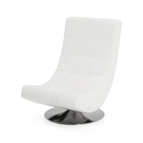 White Leather Swivel Scoop Chair