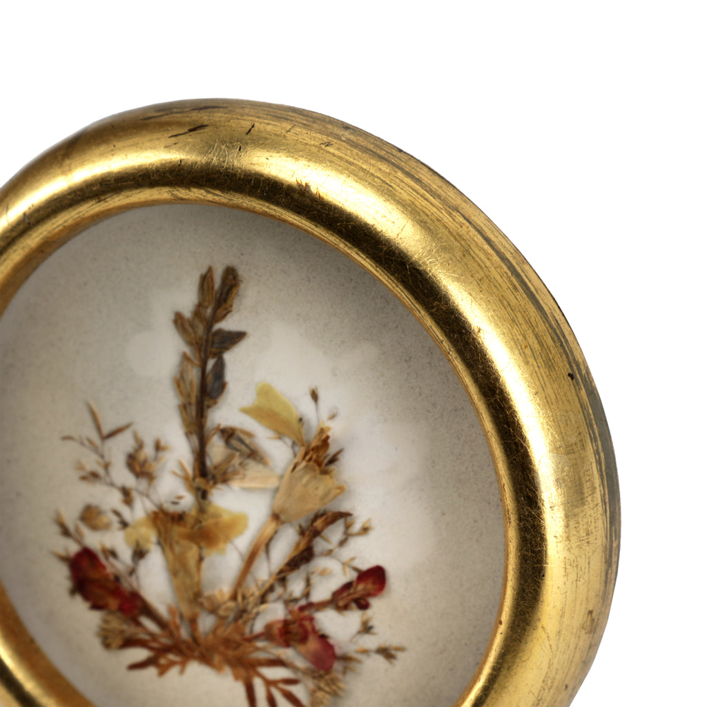 Small Round Floral Artwork in Gold Frame (A+D)