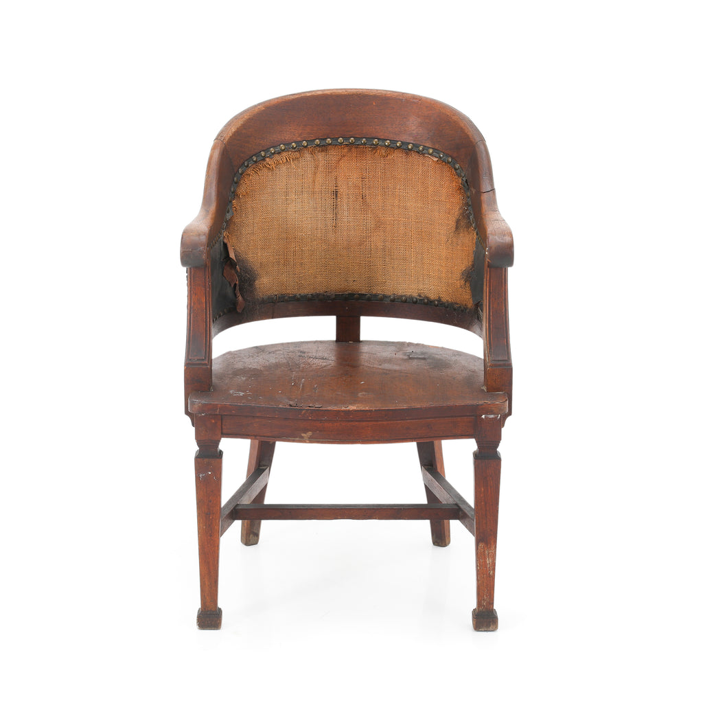 Rustic Wooden Chair with Exposed Burlap Back