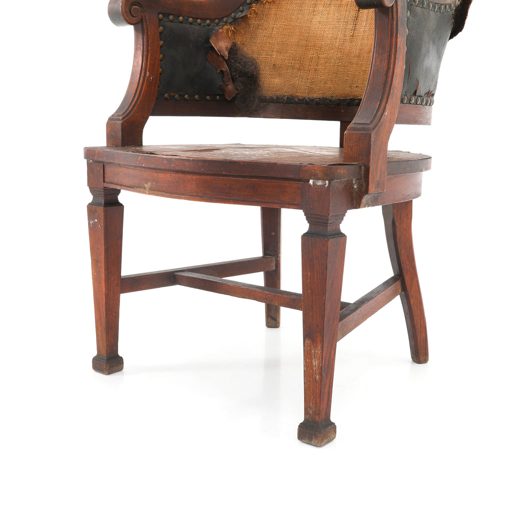 Rustic Wooden Chair with Exposed Burlap Back