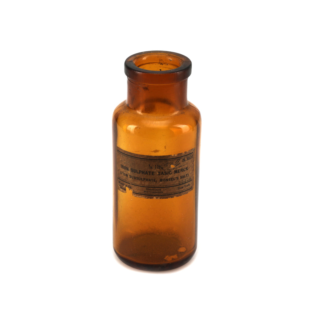 Miniature Brown Glass Medicine Bottle w/ Worn Label (A+D)