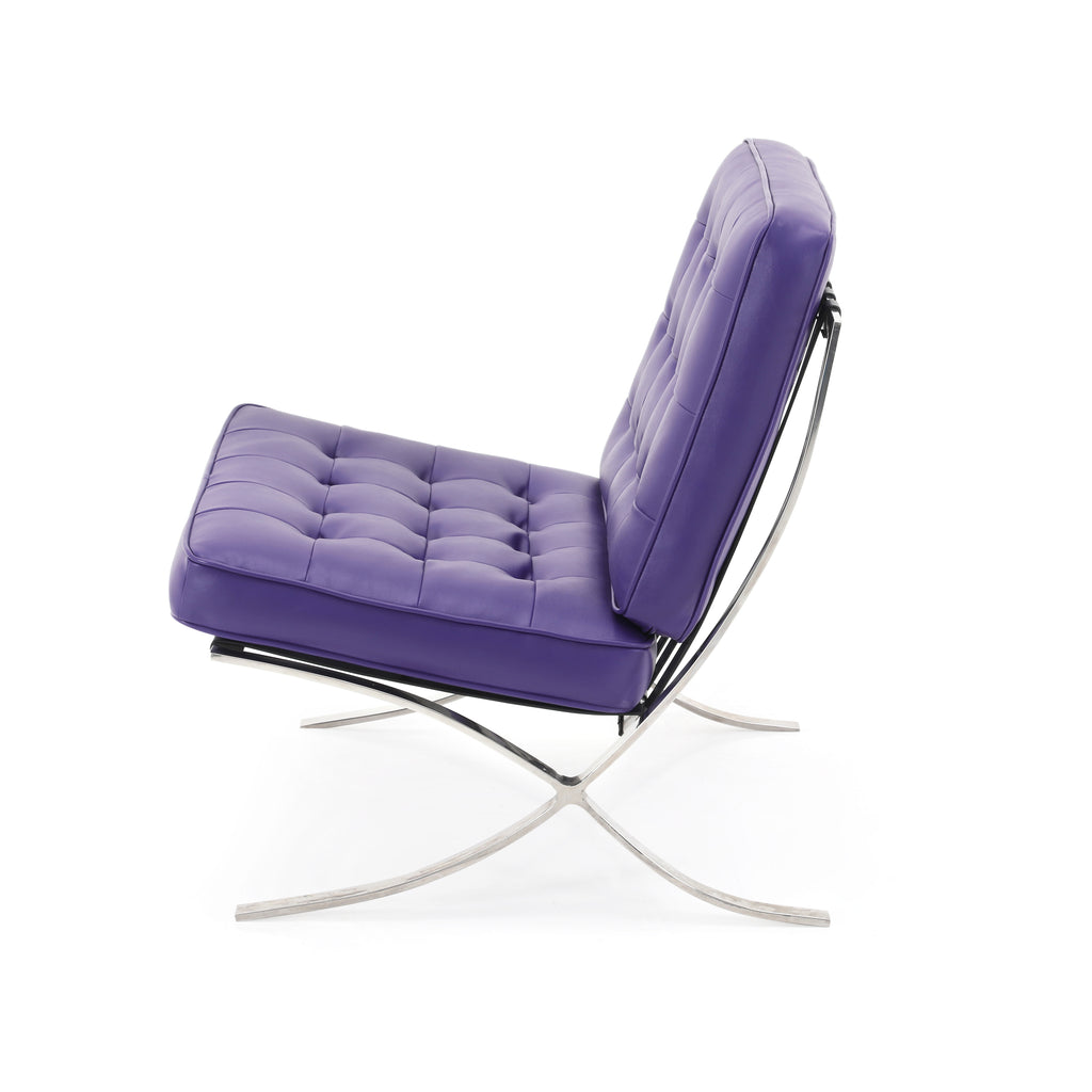 Purple Tufted Leather Barcelona Lounge Chair