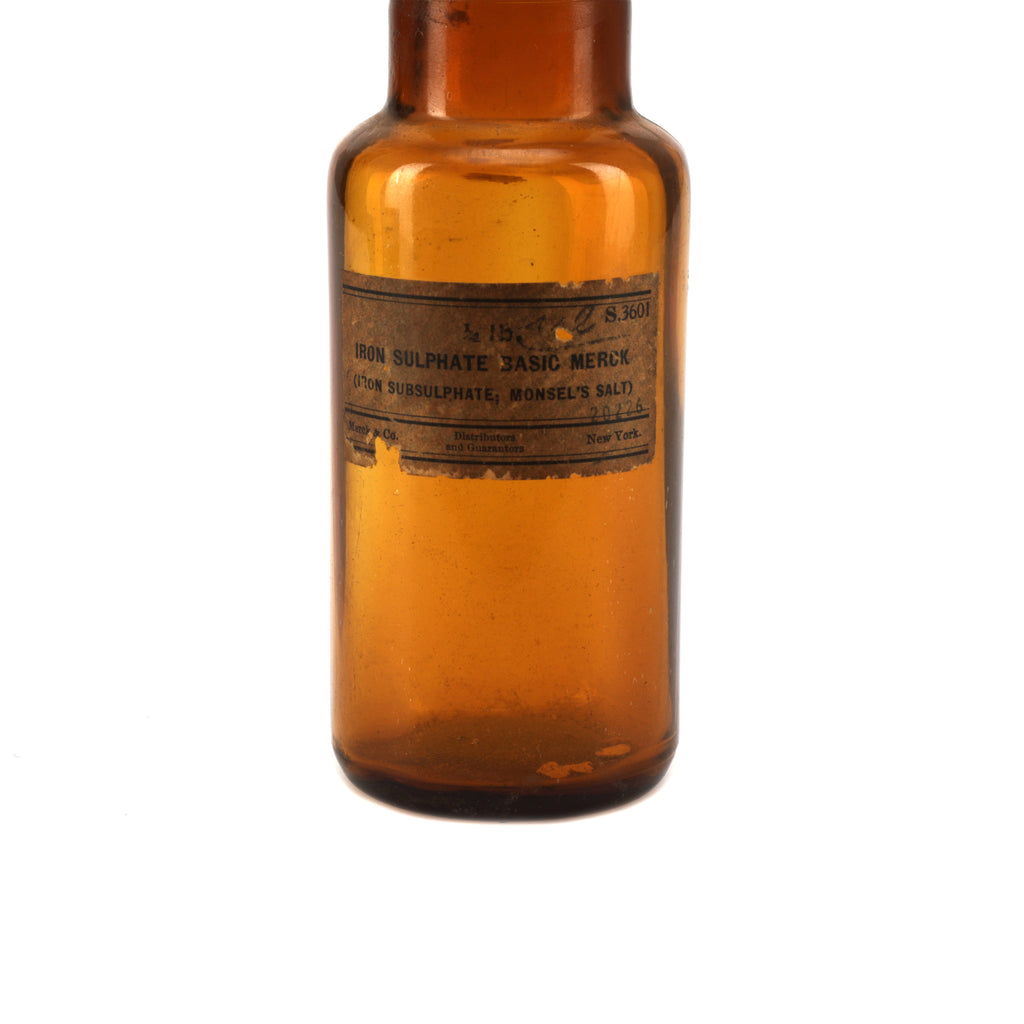 Miniature Brown Glass Medicine Bottle w/ Worn Label (A+D)