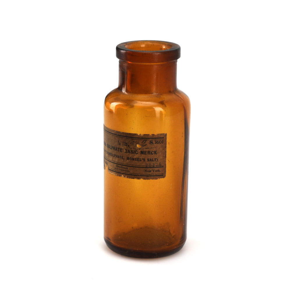 Miniature Brown Glass Medicine Bottle w/ Worn Label (A+D)