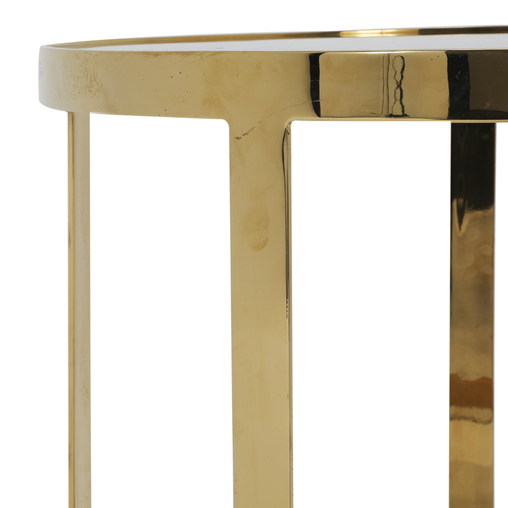 Gold Brass Round Side Table w/ Black Glass
