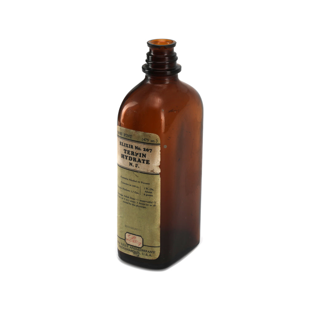 Brown Glass Medicine Bottle w/ Green Label (A+D)