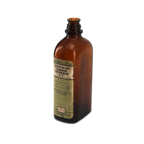 Brown Glass Medicine Bottle w/ Green Label (A+D)