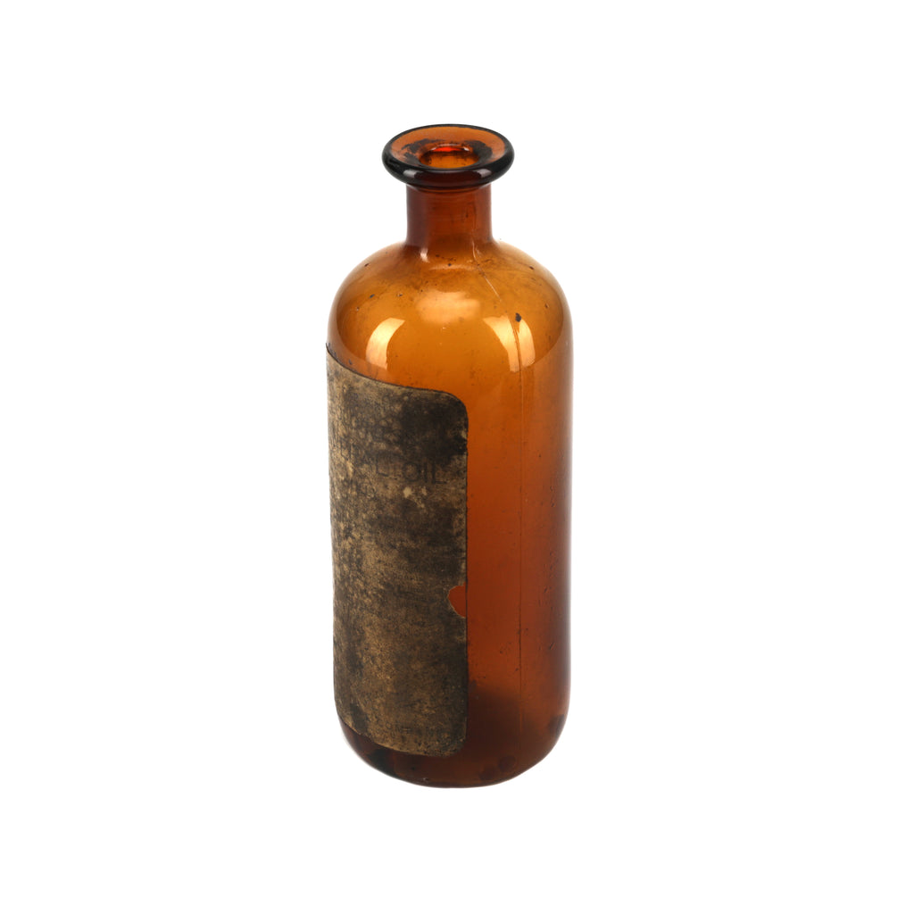 Brown Glass Mineral Oil Bottle w/ Distressed Label (A+D)