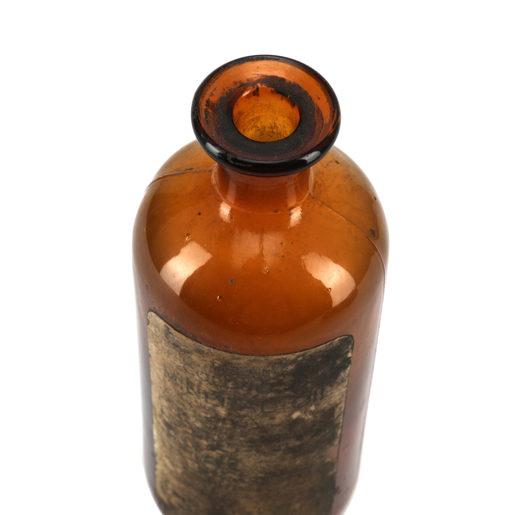 Brown Glass Mineral Oil Bottle w/ Distressed Label (A+D)