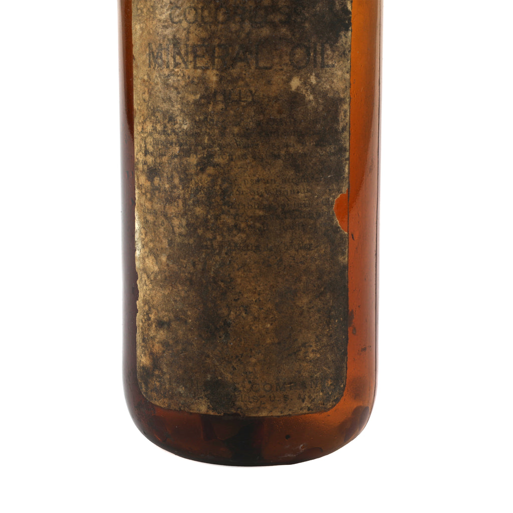 Brown Glass Mineral Oil Bottle w/ Distressed Label (A+D)