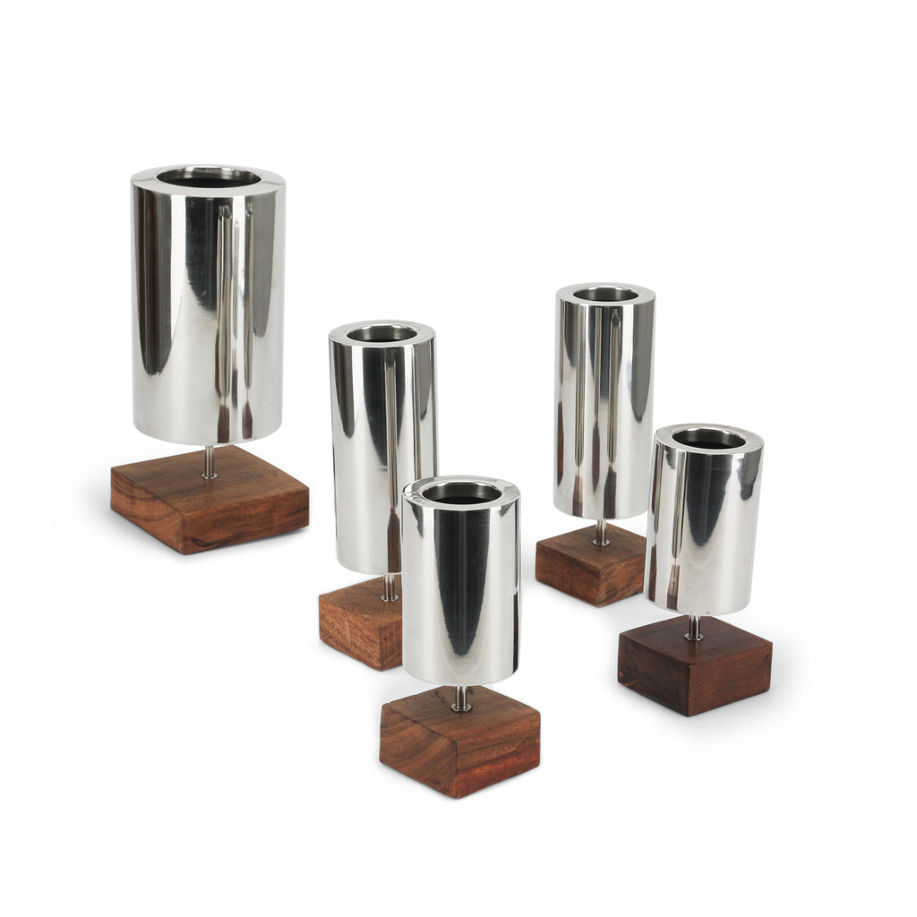 Medium Chrome Sculpture with Wood Base (A+D)