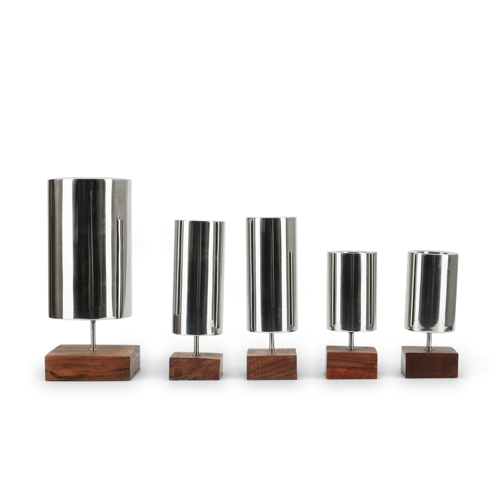 Small Chrome Sculpture with Wood Base (A+D)