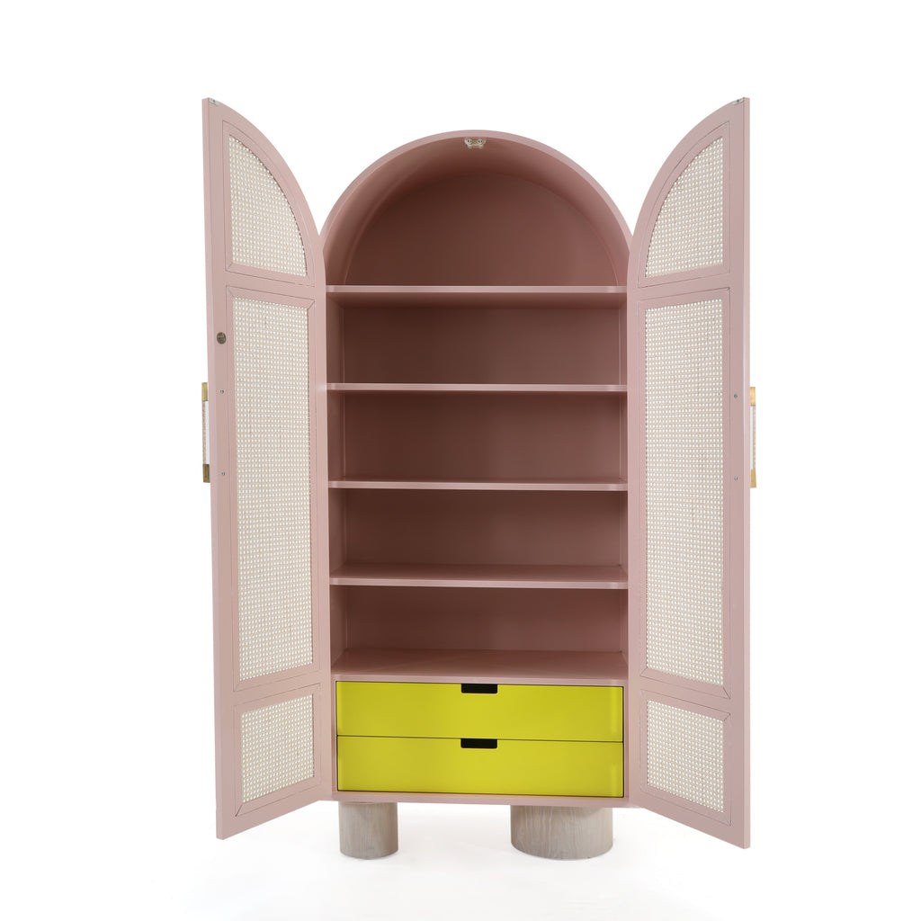 Pink Standing Shelf with Cane Doors
