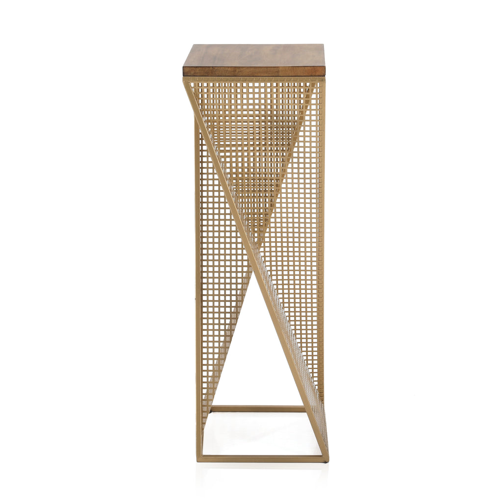 Gold & Wood Pedestal / Side Table