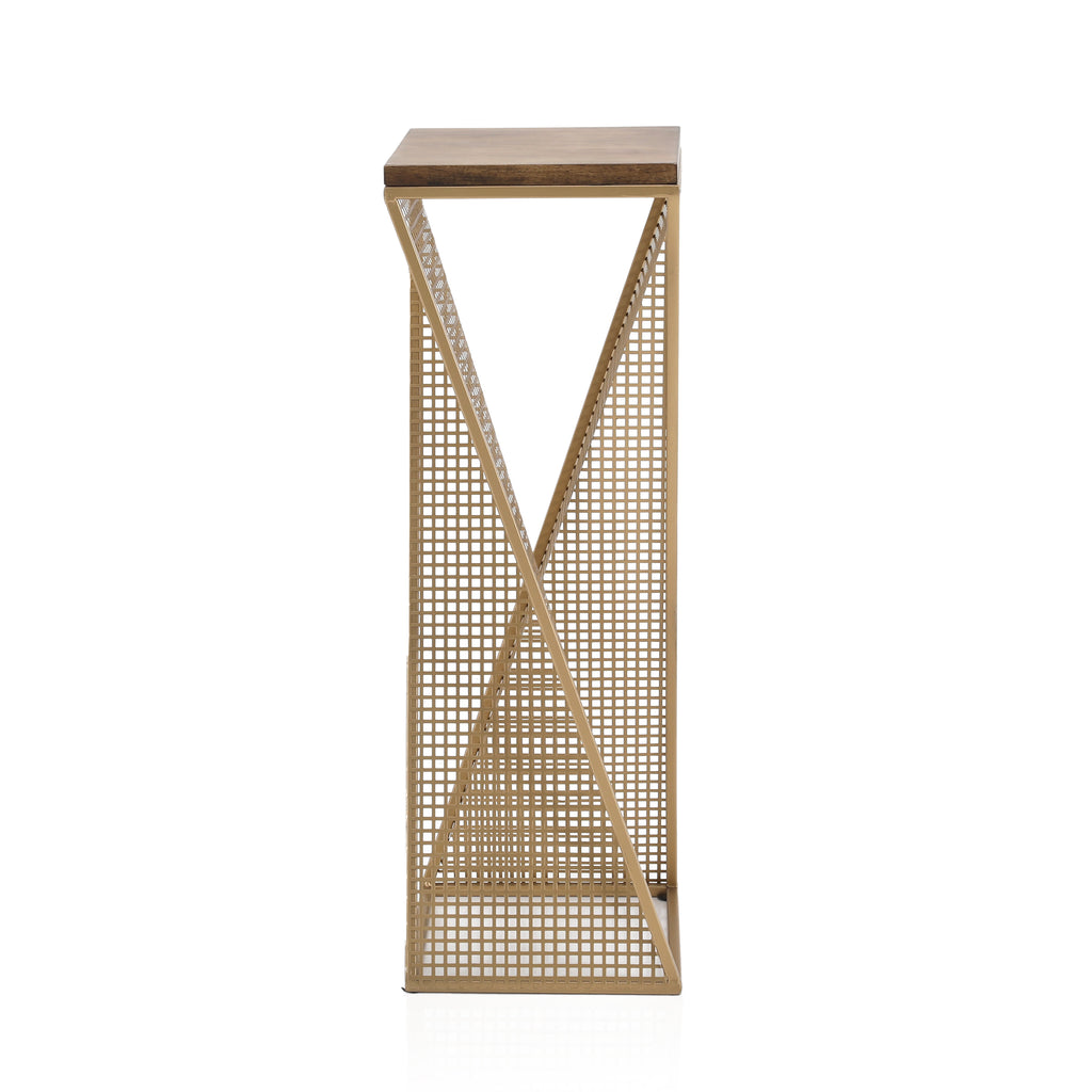 Gold & Wood Pedestal / Side Table