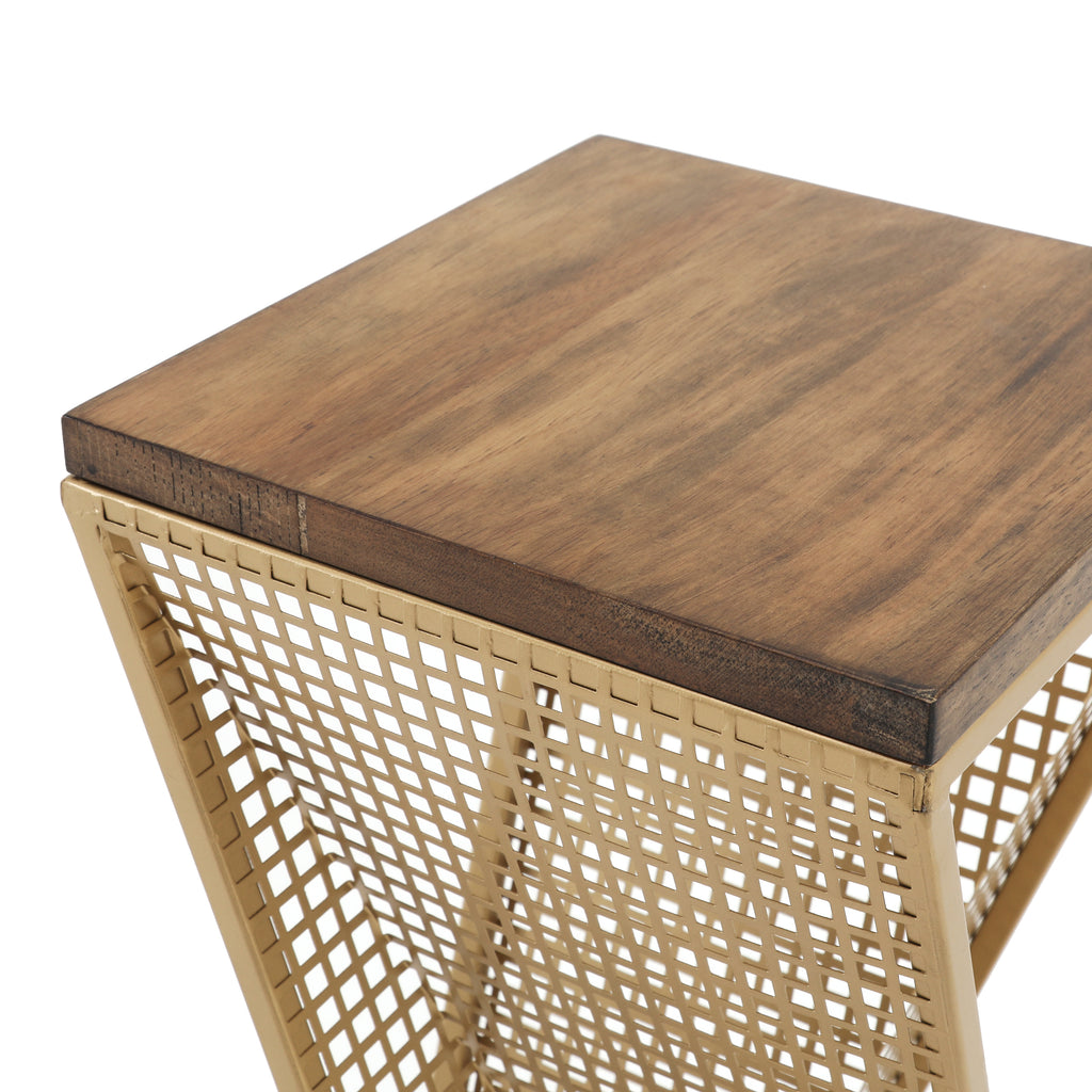 Gold & Wood Pedestal / Side Table