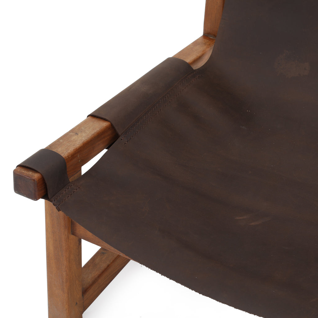 Brown Leather Wood Accent Chair