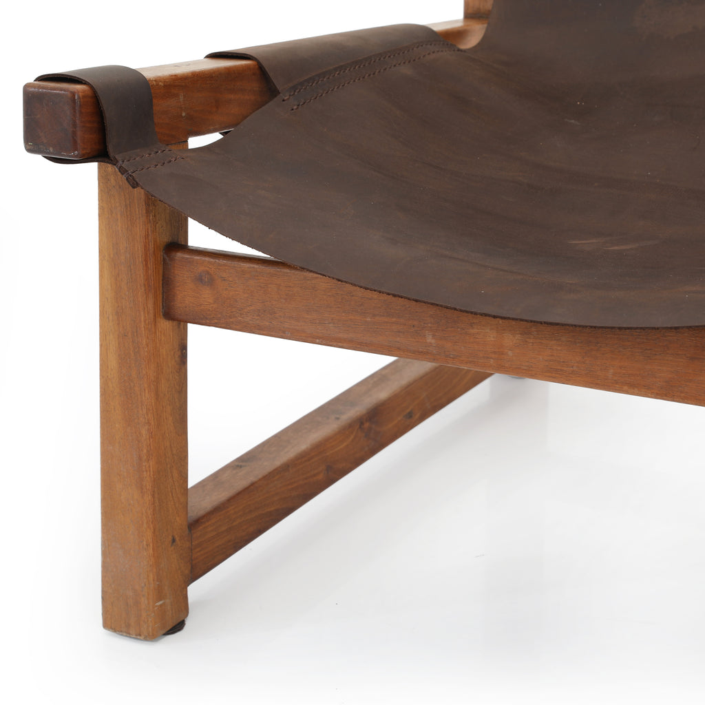 Brown Leather Wood Accent Chair