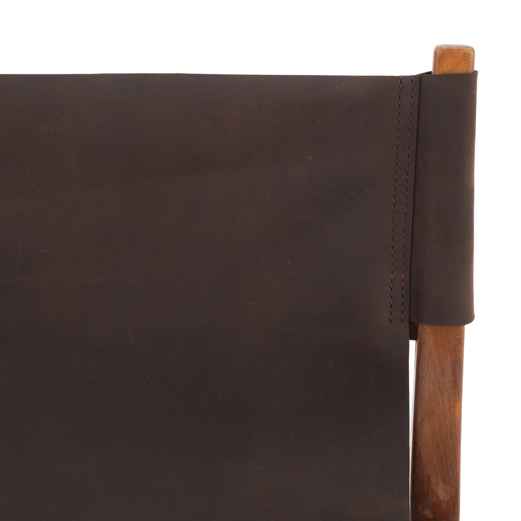 Brown Leather Wood Accent Chair