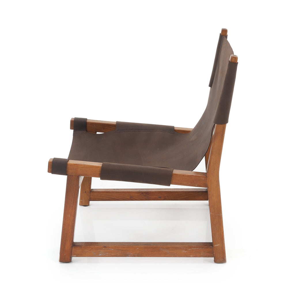 Brown Leather Wood Accent Chair