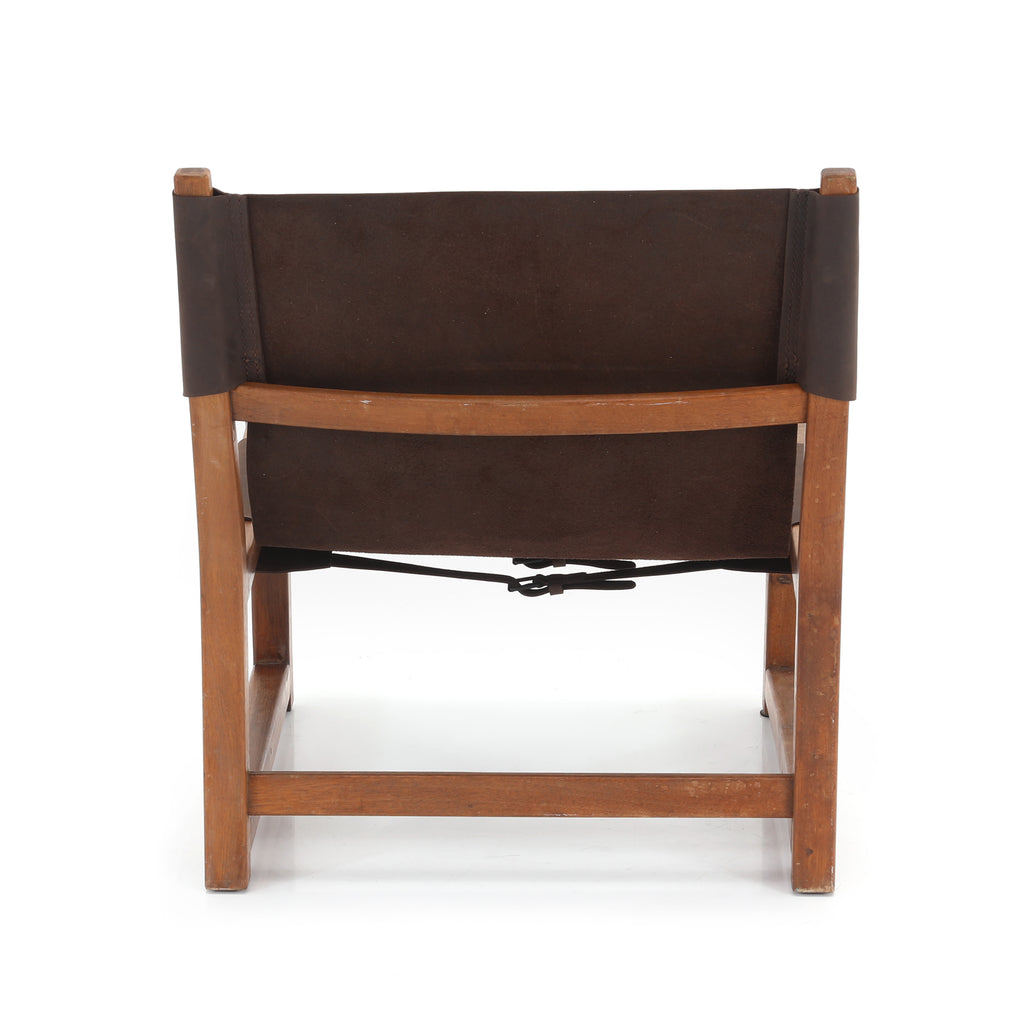 Brown Leather Wood Accent Chair