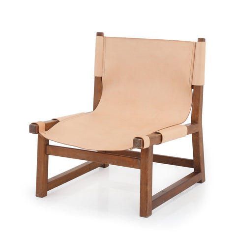 Tan Leather Wood Accent Chair