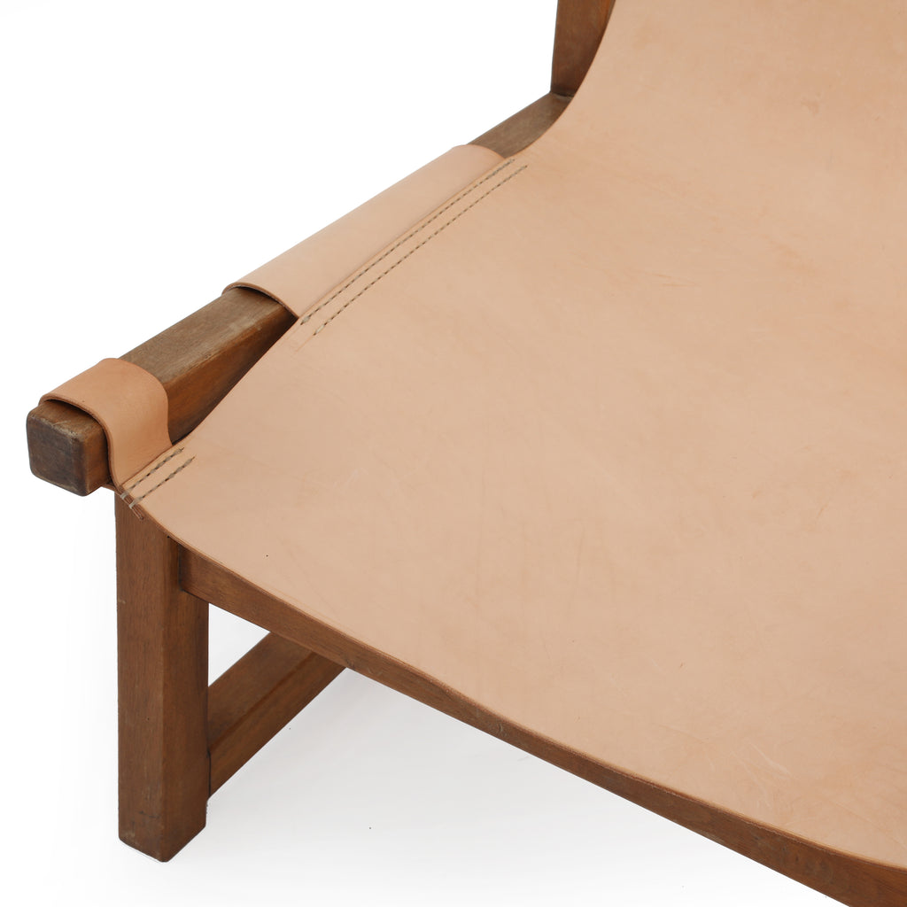 Tan Leather Wood Accent Chair