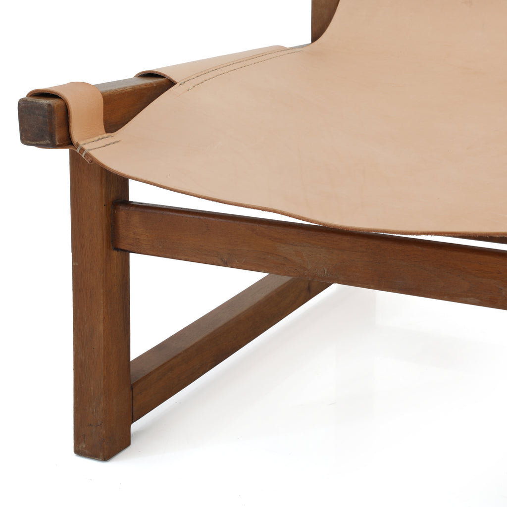 Tan Leather Wood Accent Chair