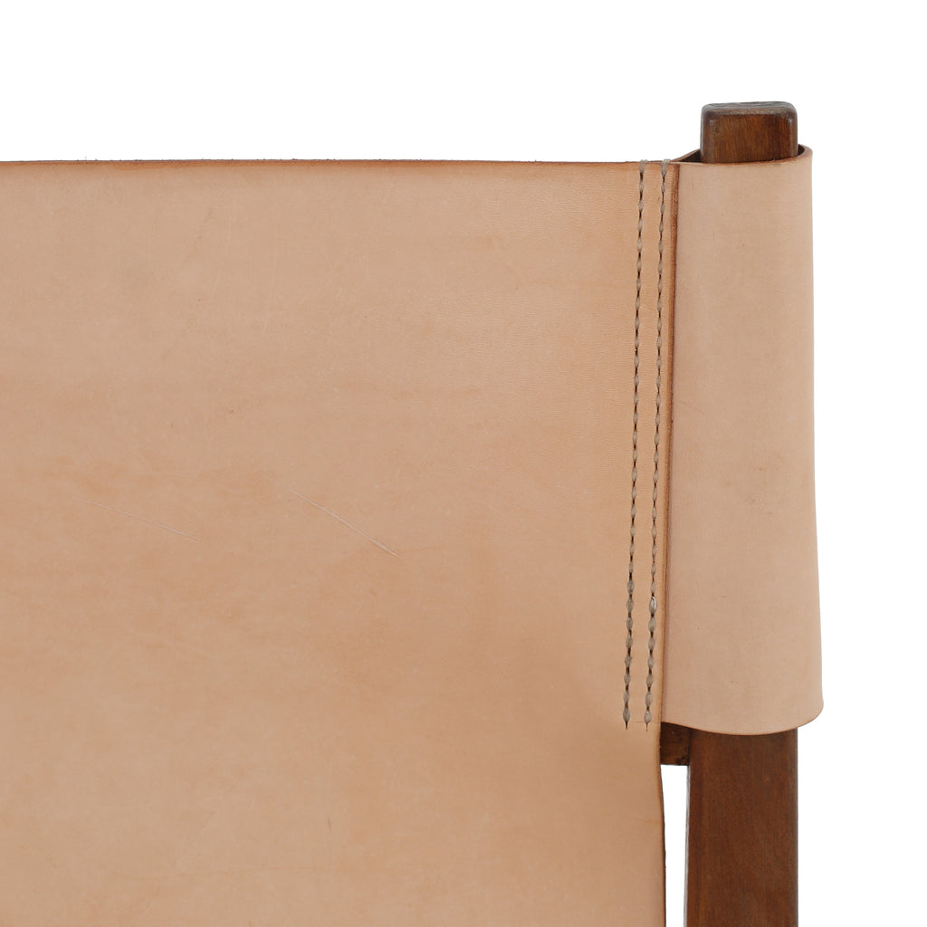 Tan Leather Wood Accent Chair