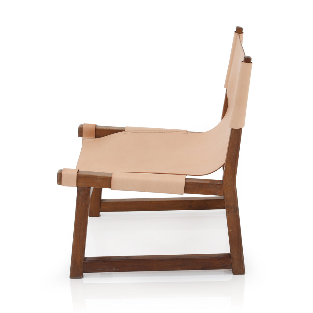 Tan Leather Wood Accent Chair