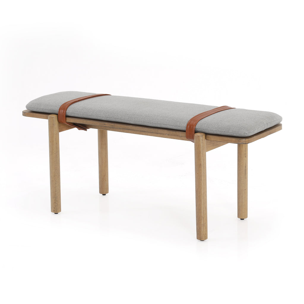 Wood Bench with Grey Cushion