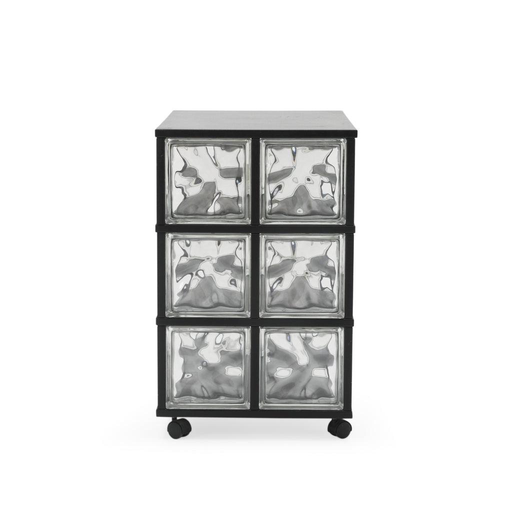 Black Rolling Shelf w/ Glass Panels