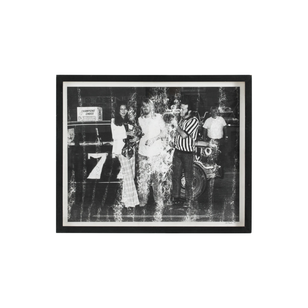 0269 (A+D) B&W Photograph of People w/ Vintage Race Car #7 - Black Frame