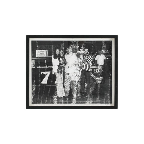 0269 (A+D) B&W Photograph of People w/ Vintage Race Car #7 - Black Frame