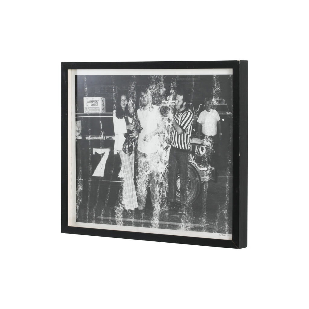 0269 (A+D) B&W Photograph of People w/ Vintage Race Car #7 - Black Frame