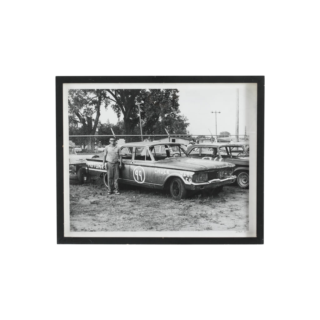 0271 (A+D) B&W Photograph of Vintage Race Car #99 - Black Frame