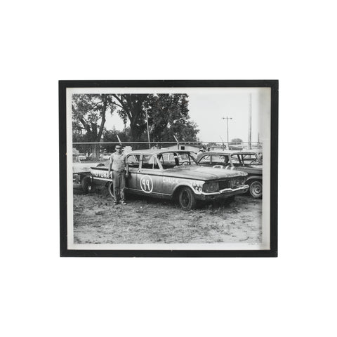 0271 (A+D) B&W Photograph of Vintage Race Car #99 - Black Frame