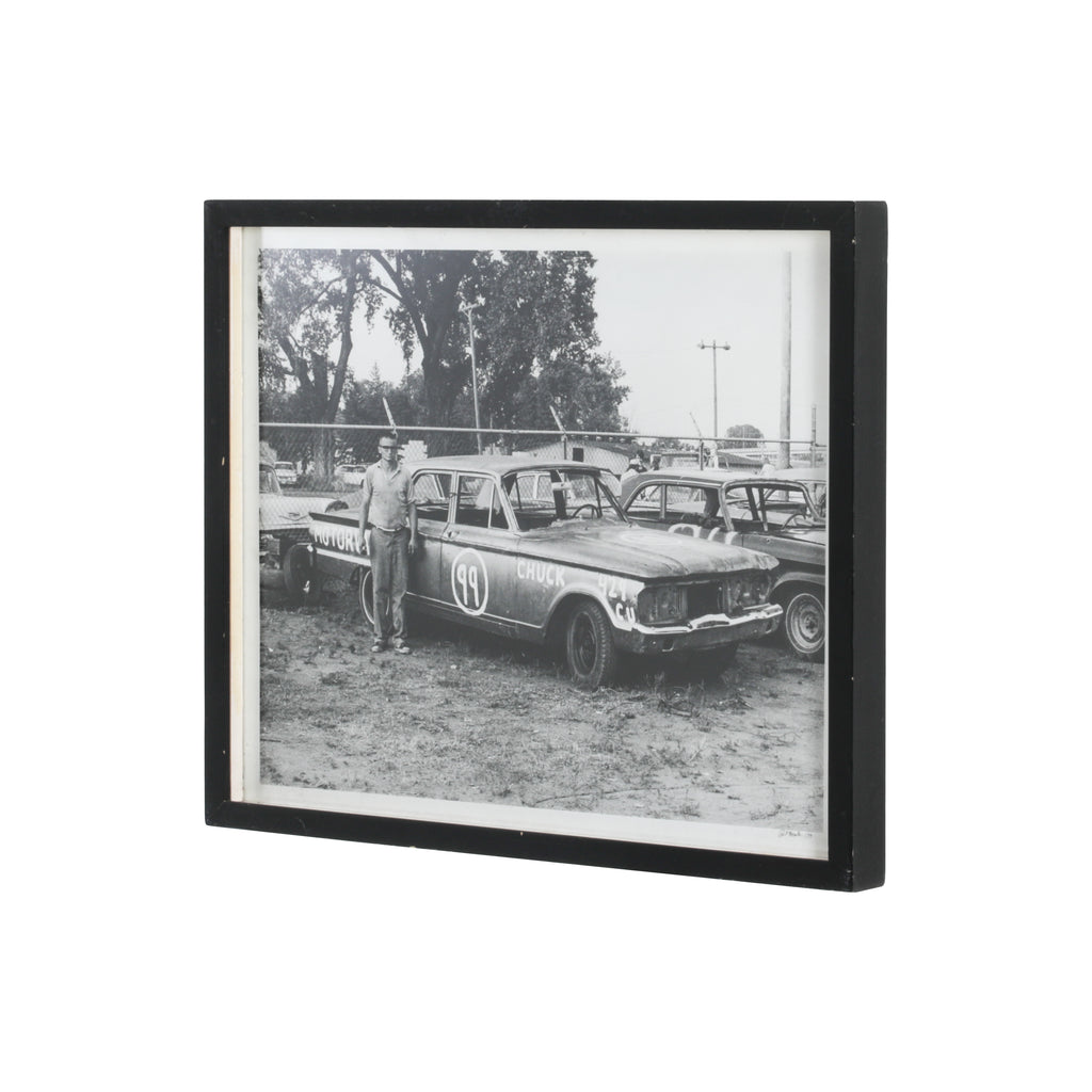 0271 (A+D) B&W Photograph of Vintage Race Car #99 - Black Frame