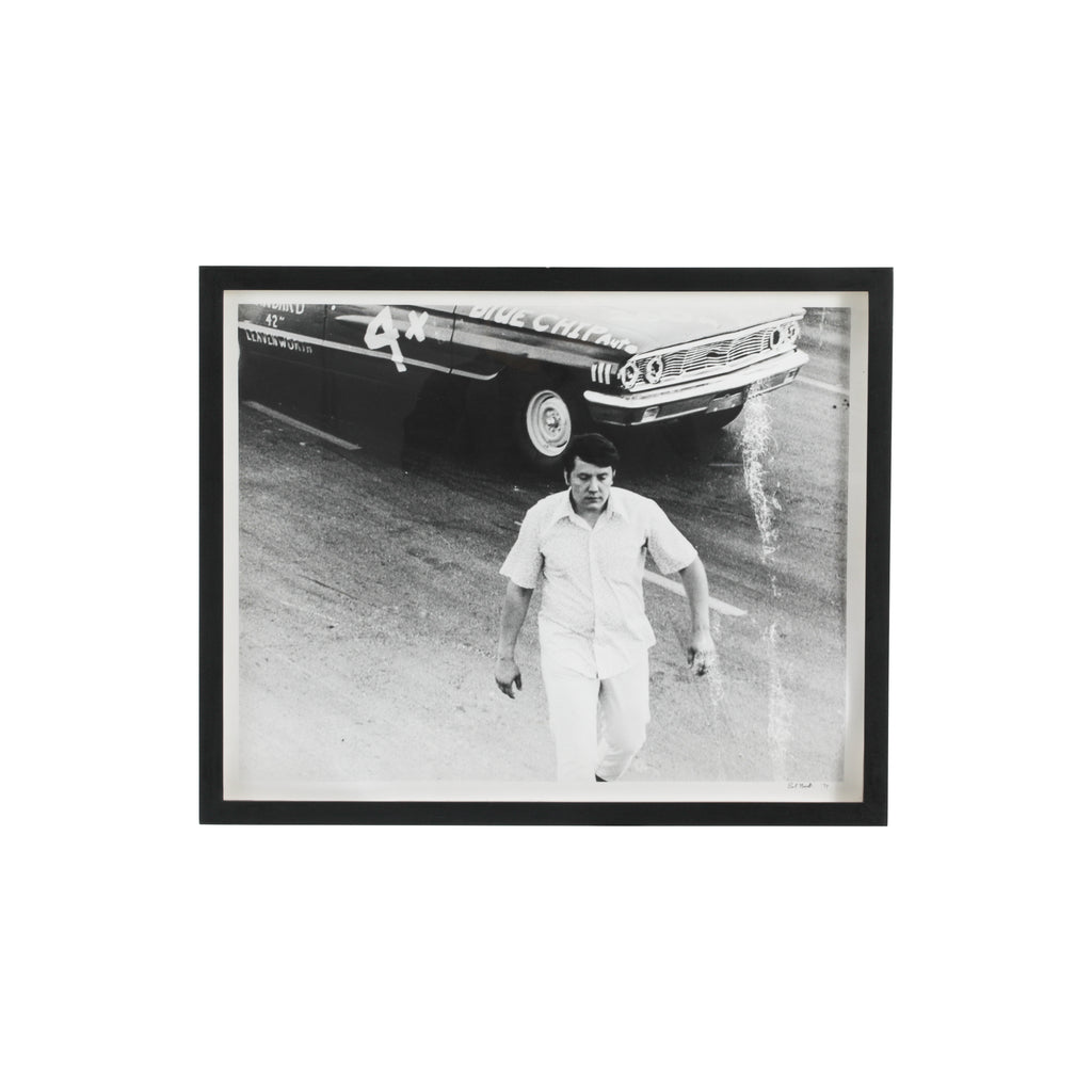 0268 (A+D) B&W Photograph of People w/ Vintage Race Car #4 - Black Frame
