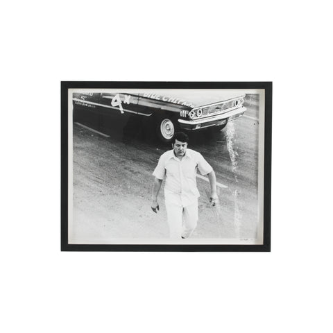 0268 (A+D) B&W Photograph of People w/ Vintage Race Car #4 - Black Frame