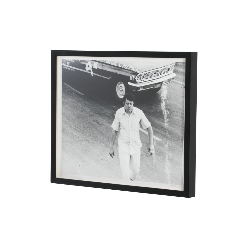 0268 (A+D) B&W Photograph of People w/ Vintage Race Car #4 - Black Frame