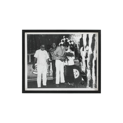0267 (A+D) B&W Photograph of People w/ Vintage Race Car #32 - Black Frame