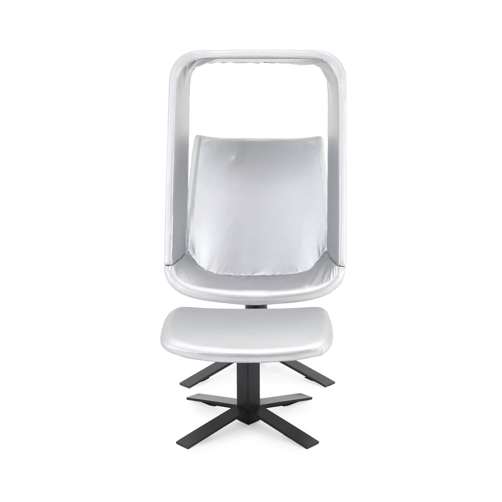 Silver Vinyl Swivel Chair & Ottoman