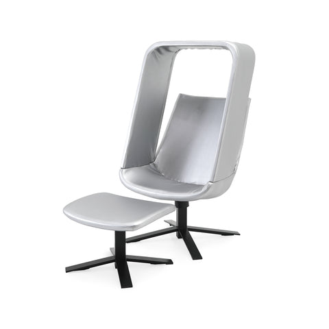 Silver Vinyl Swivel Chair & Ottoman