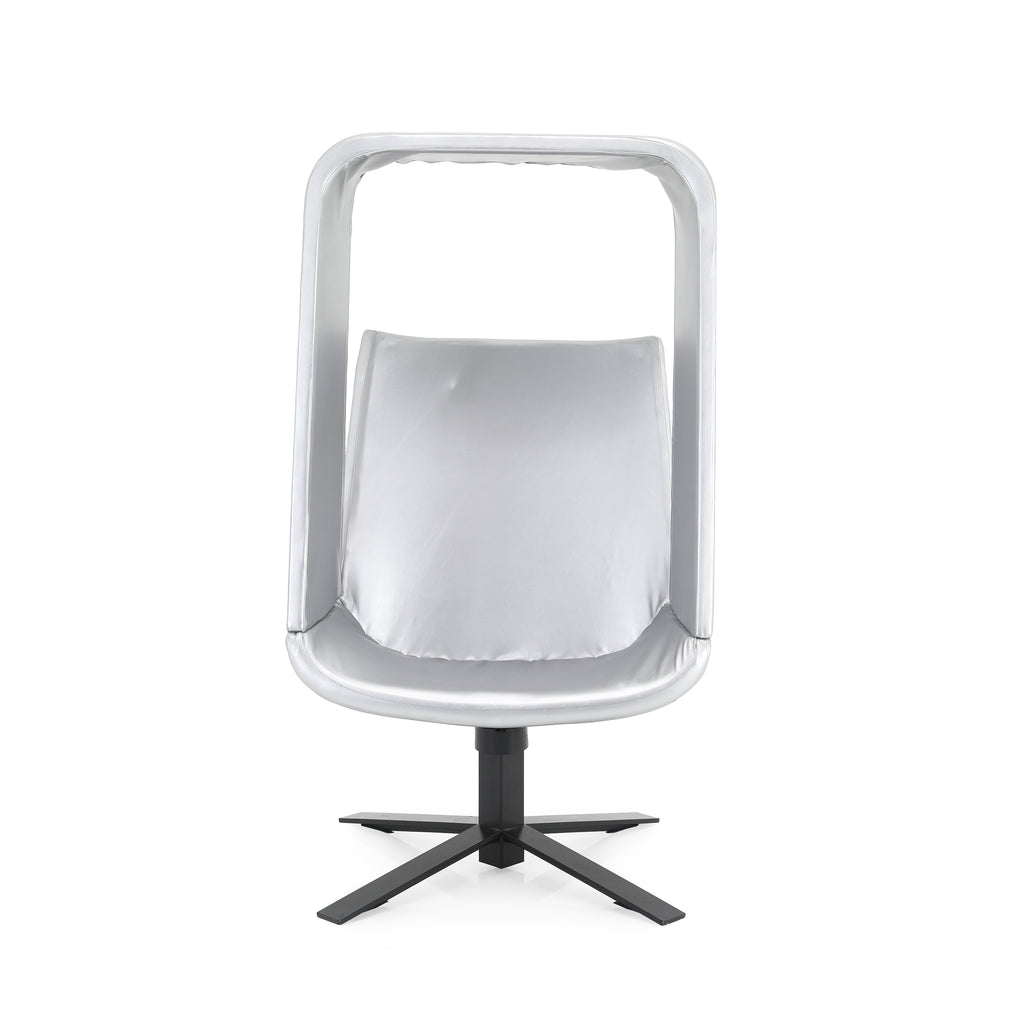 Silver Vinyl Swivel Chair & Ottoman