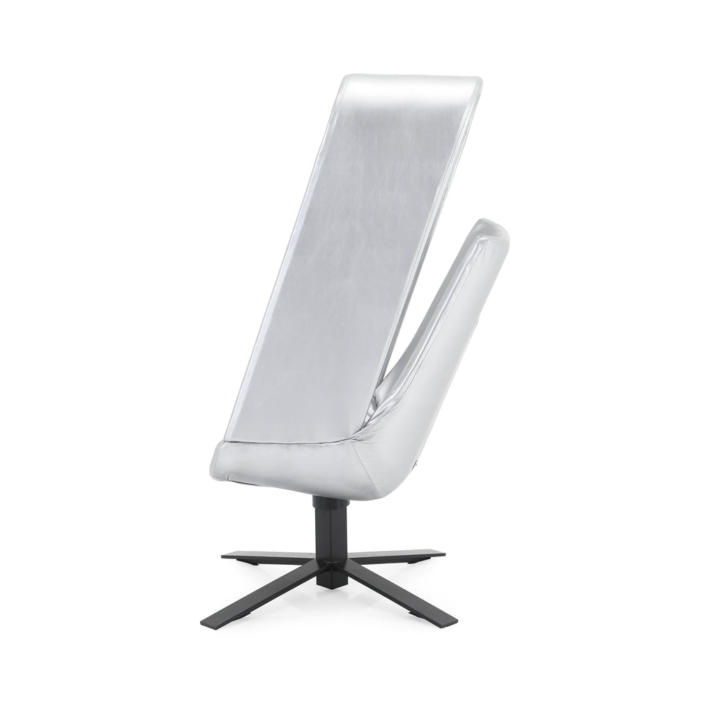 Silver Vinyl Swivel Chair & Ottoman