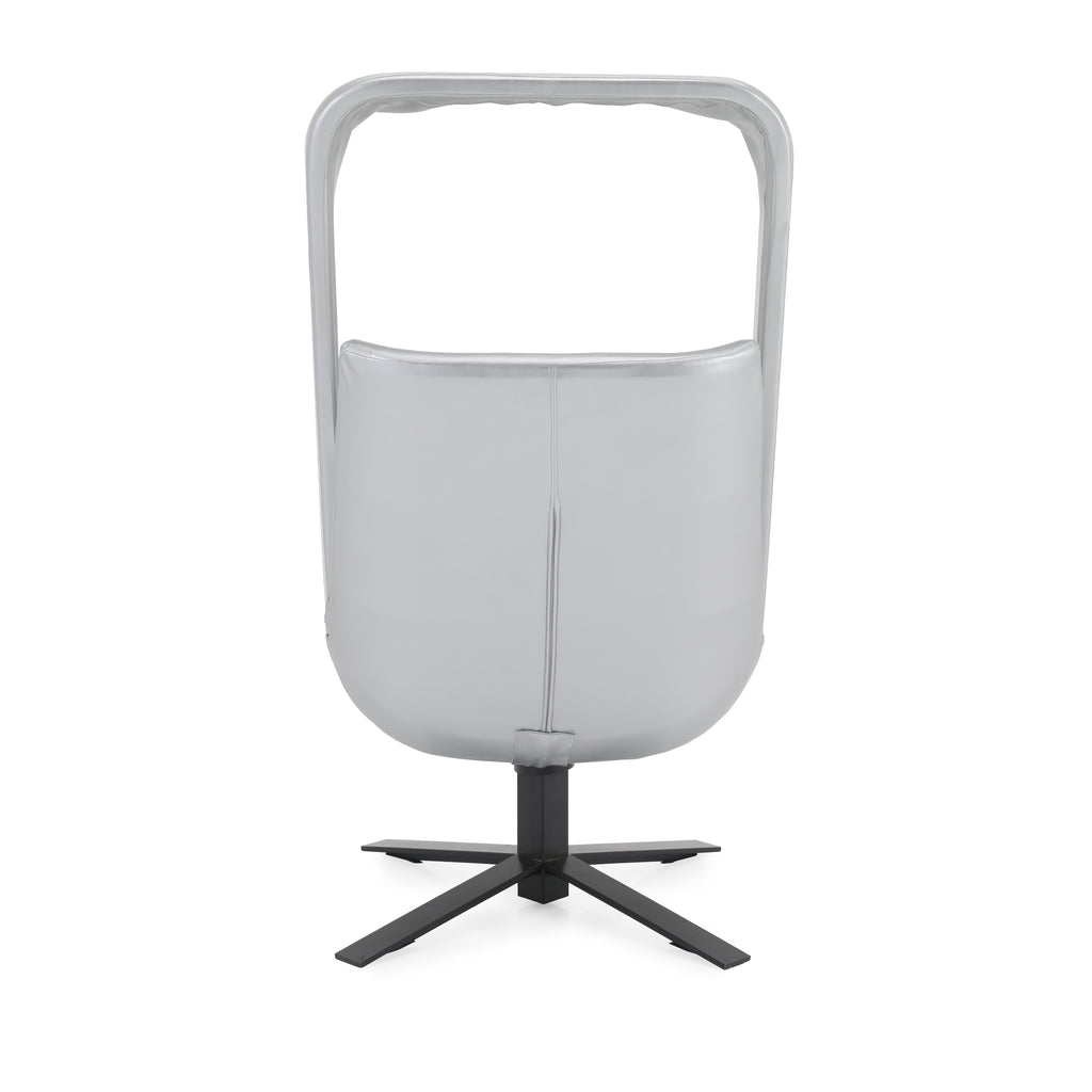 Silver Vinyl Swivel Chair & Ottoman