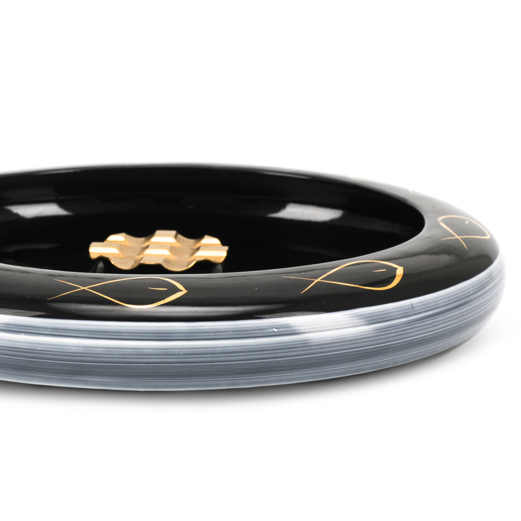 Large Black Ashtray with Fish
