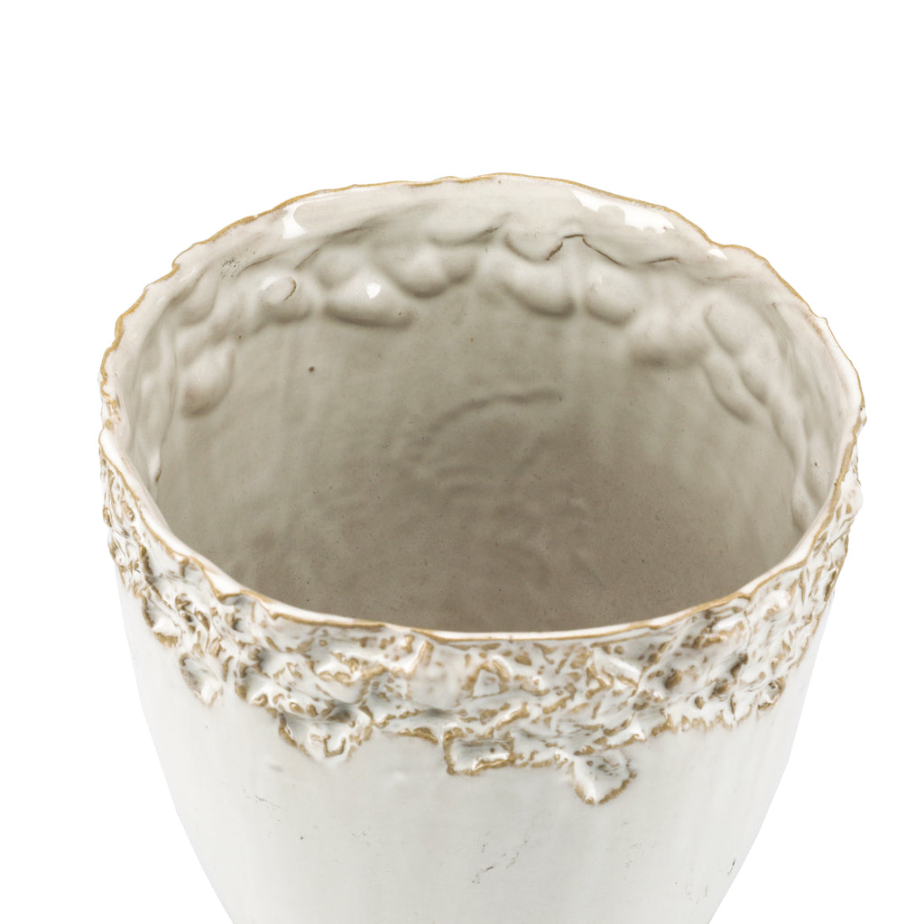 White Planter w/ Textured Rim