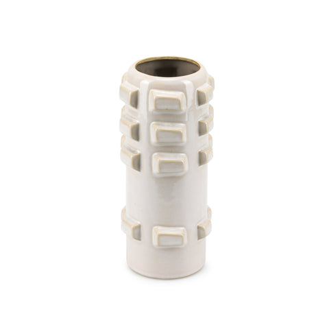 Tall White / Cream Geometric Ceramic Vase w/ Textured Bump Surface